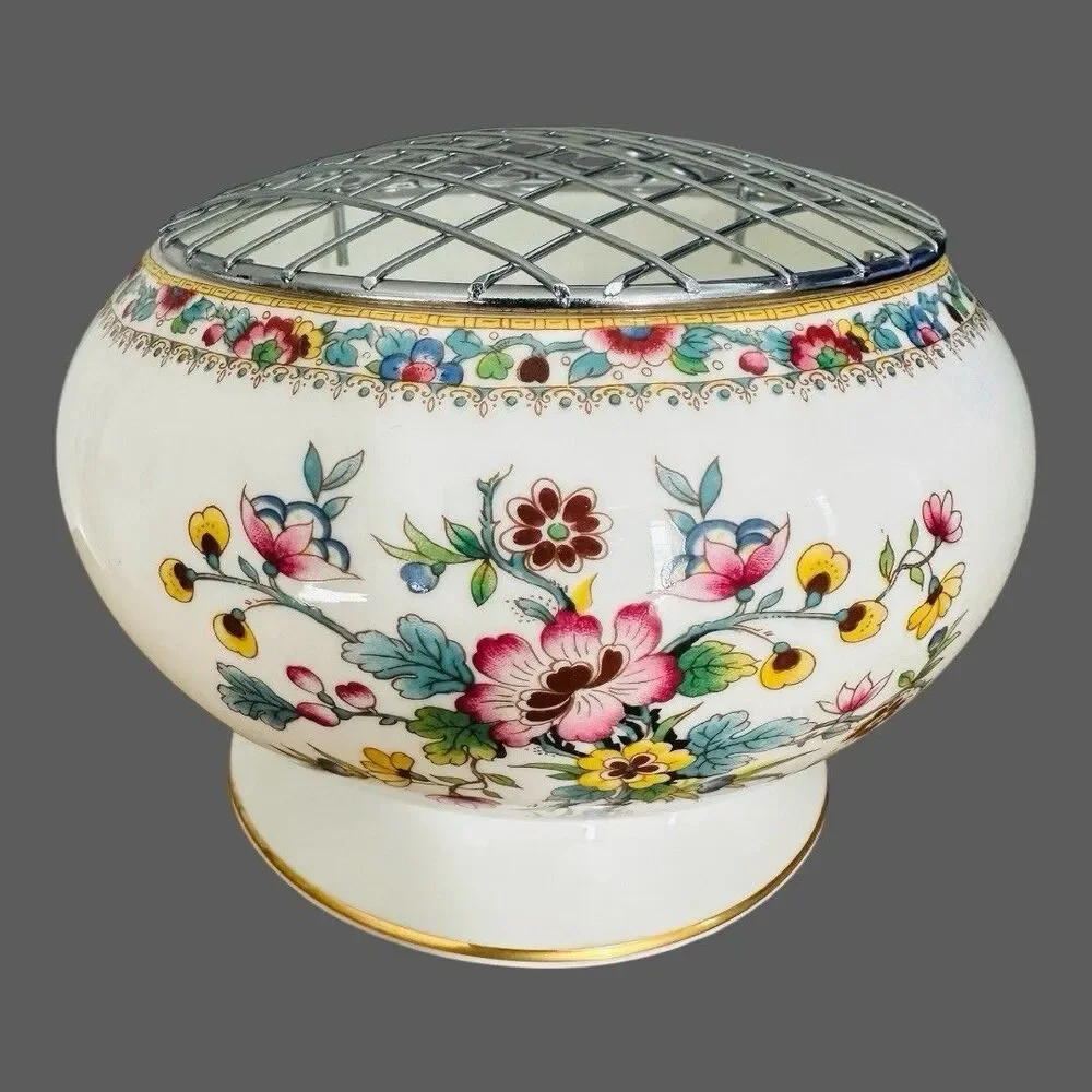 Coalport China Ming Rose Rose Bowl Wire Frog For Flowers 6"W x 4"H Vintage Rare - Picture 1 of 12